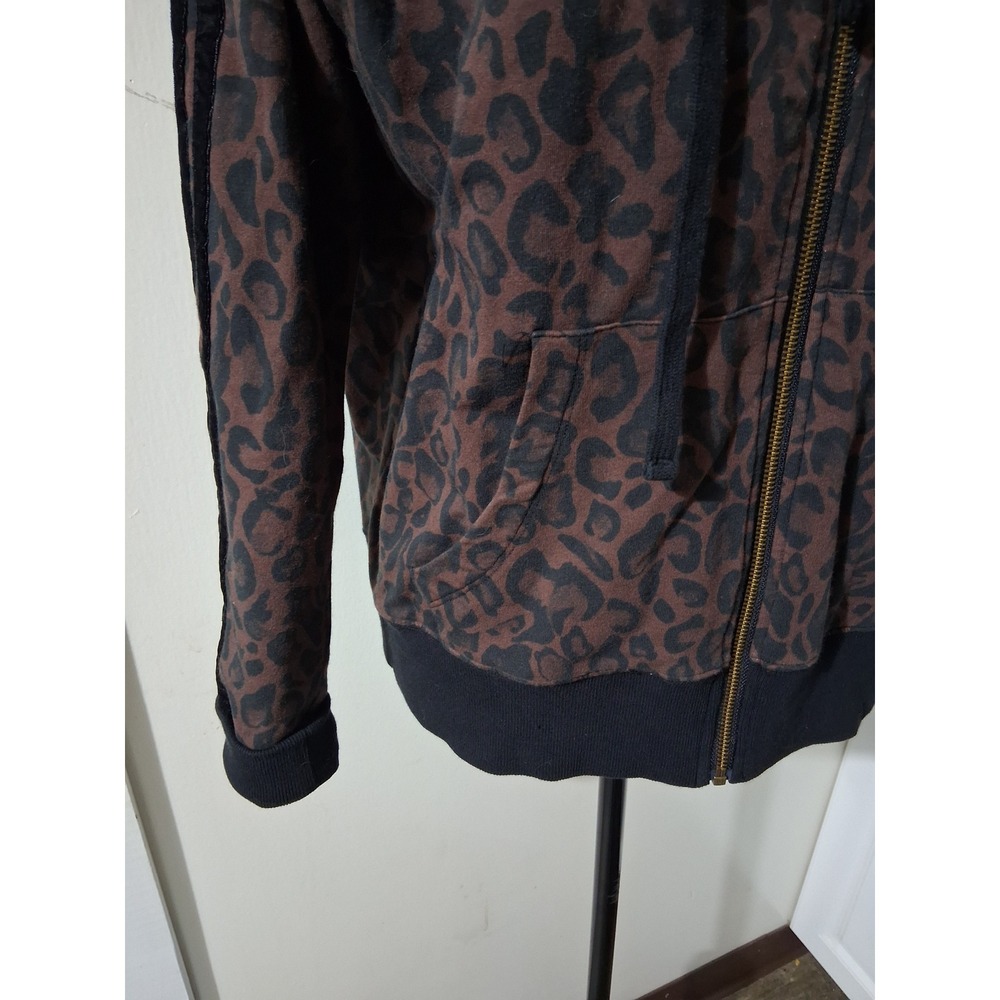 Johnny Was Los Angeles Leopard Print Zip Up Hoodie Brown Black Side Stripe Small - Picture 3 of 7